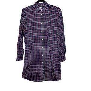 Kiel James Patrick The Original Scallop Oxford Shirt Dress Plaid Blue Red Small